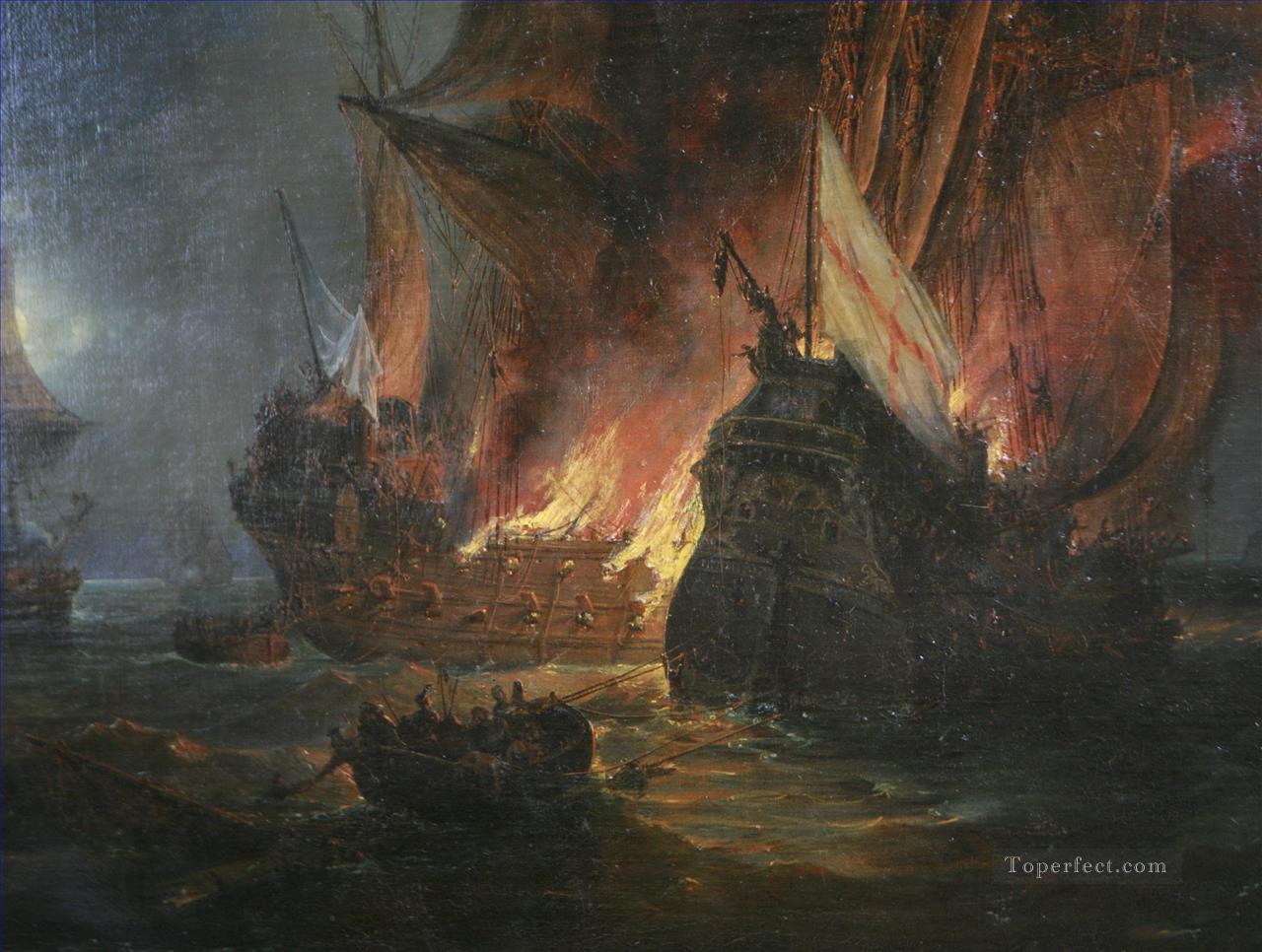 Combat de La Cordeliere devant Saint Mathieu Pierre Juilien Gilbert Naval Battle Oil Paintings